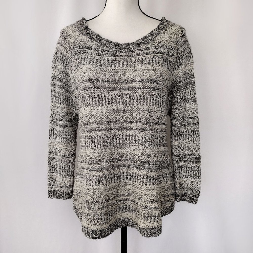 Lucky Brand Marled Black and Ivory Pullover Knit Sweater